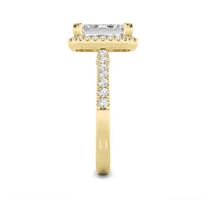 3Cttw Emerald Shaped Lab Grown Diamond (F/VS) Classic Halo Accented Engagement Ring in 14K Gold