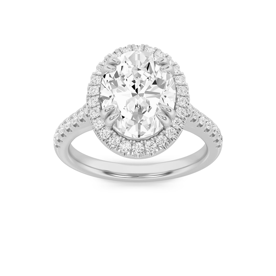 3Cttw Oval Shaped Lab Grown Diamond (F/VS) Classic Halo Accented Engagement Ring in 14K Gold