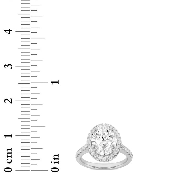 3Cttw Oval Shaped Lab Grown Diamond (F/VVS) Classic Halo Accented Engagement Ring in 14K Gold