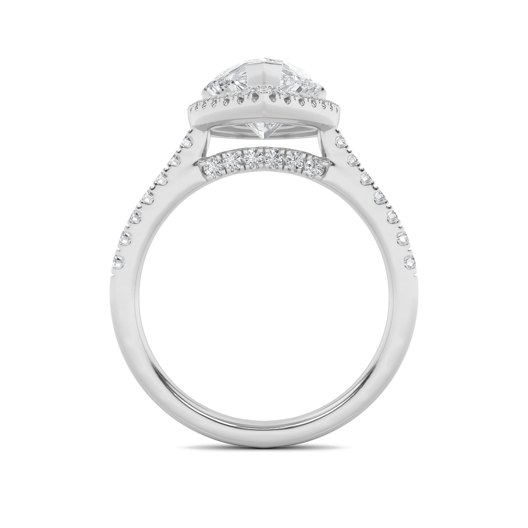 3Cttw Pear Shaped Lab Grown Diamond (F/VVS) Classic Halo Accented Engagement Ring in 14K Gold