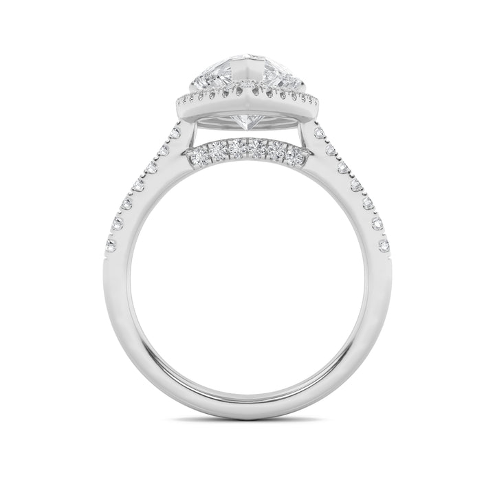 3Cttw Pear Shaped Lab Grown Diamond (F/VVS) Classic Halo Accented Engagement Ring in 14K Gold