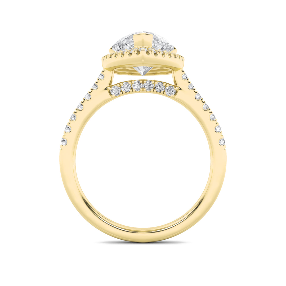 3Cttw Pear Shaped Lab Grown Diamond (F/VS) Classic Halo Accented Engagement Ring in 14K Gold