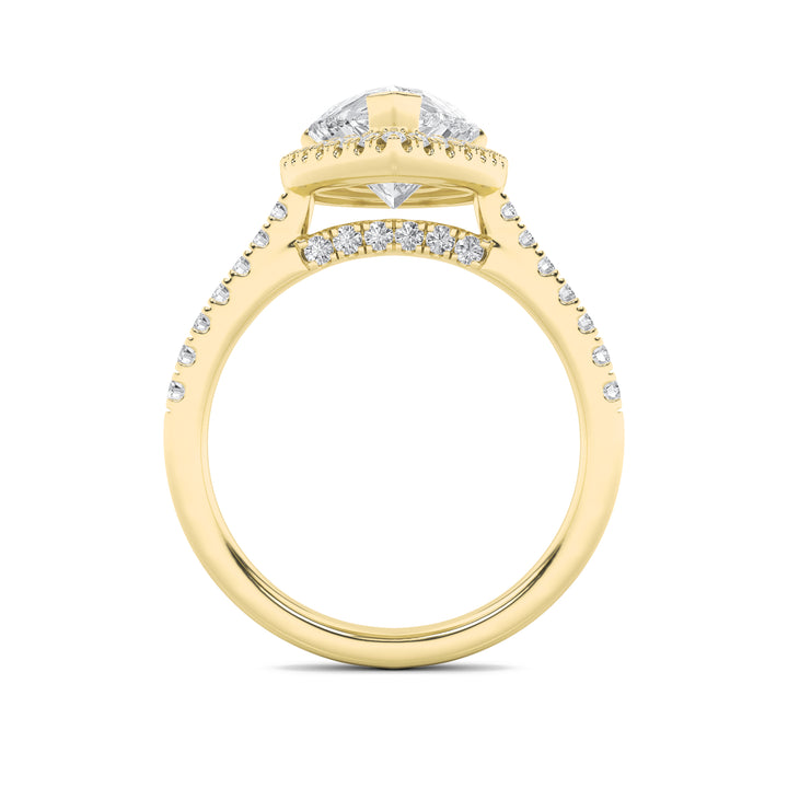 3Cttw Pear Shaped Lab Grown Diamond (F/VS) Classic Halo Accented Engagement Ring in 14K Gold