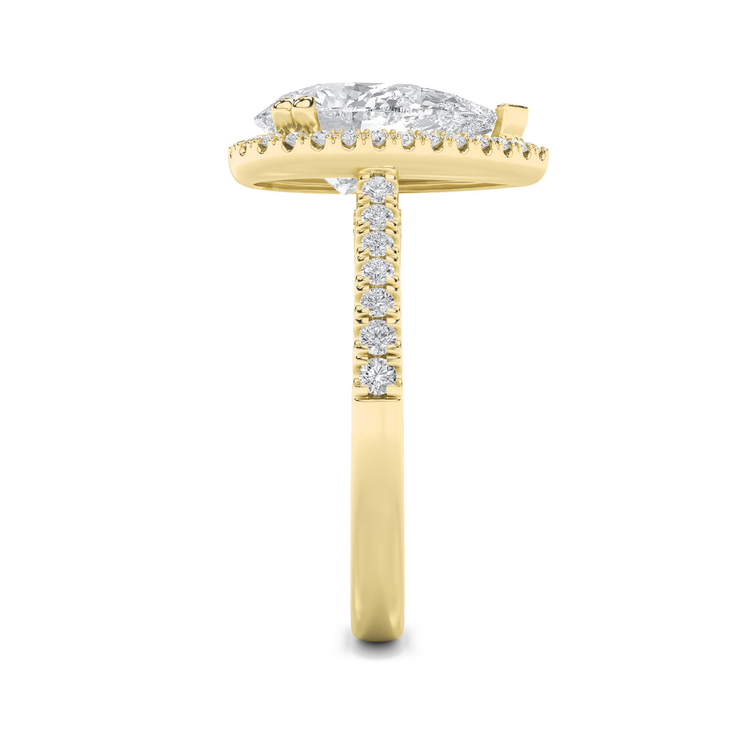 3Cttw Pear Shaped Lab Grown Diamond (F/VS) Classic Halo Accented Engagement Ring in 14K Gold