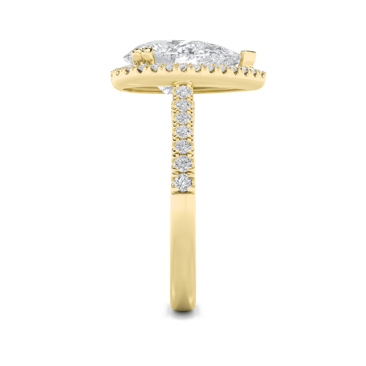 3Cttw Pear Shaped Lab Grown Diamond (F/VS) Classic Halo Accented Engagement Ring in 14K Gold