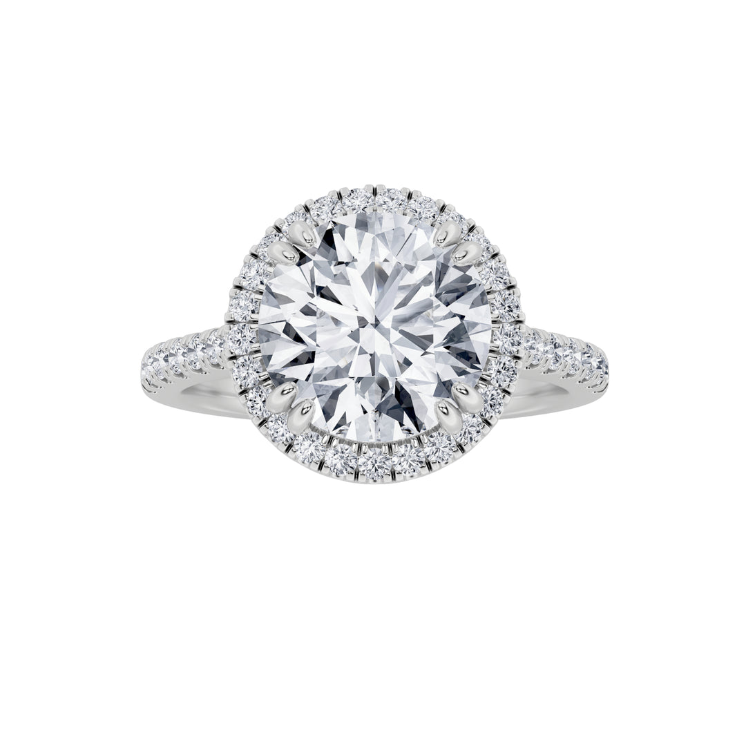 3Cttw Round Shaped Lab Grown Diamond (F/VS) Classic Halo Accented Engagement Ring in 14K Gold
