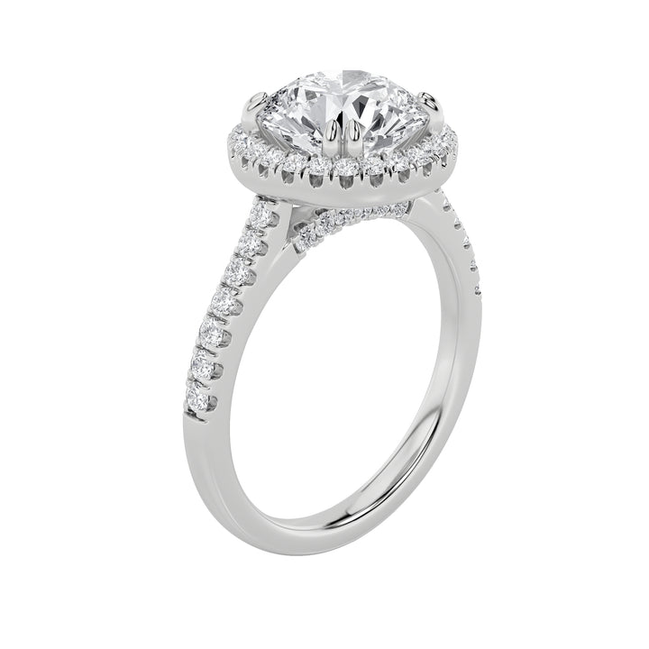 3Cttw Round Shaped Lab Grown Diamond (F/VS) Classic Halo Accented Engagement Ring in 14K Gold