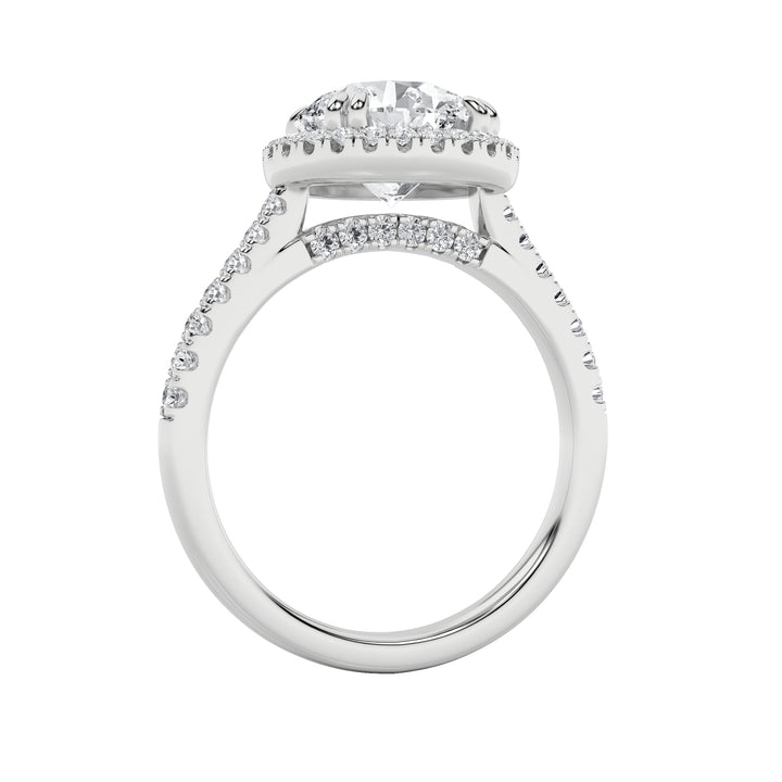 3Cttw Round Shaped Lab Grown Diamond (F/VS) Classic Halo Accented Engagement Ring in 14K Gold