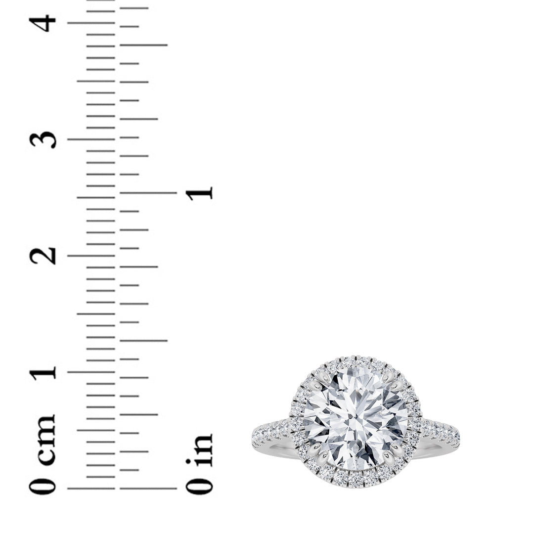 3Cttw Round Shaped Lab Grown Diamond (F/VS) Classic Halo Accented Engagement Ring in 14K Gold