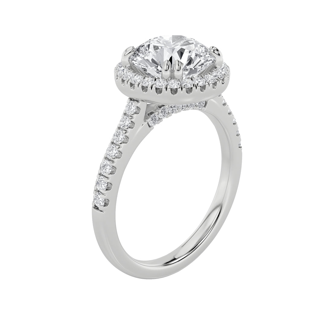 5Cttw Round Shaped Lab Grown Diamond (F/VS) Classic Halo Accented Engagement Ring in 14K Gold