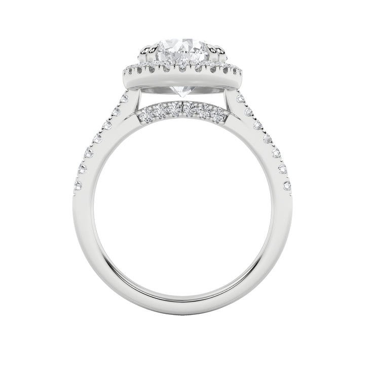 5Cttw Round Shaped Lab Grown Diamond (F/VS) Classic Halo Accented Engagement Ring in 14K Gold