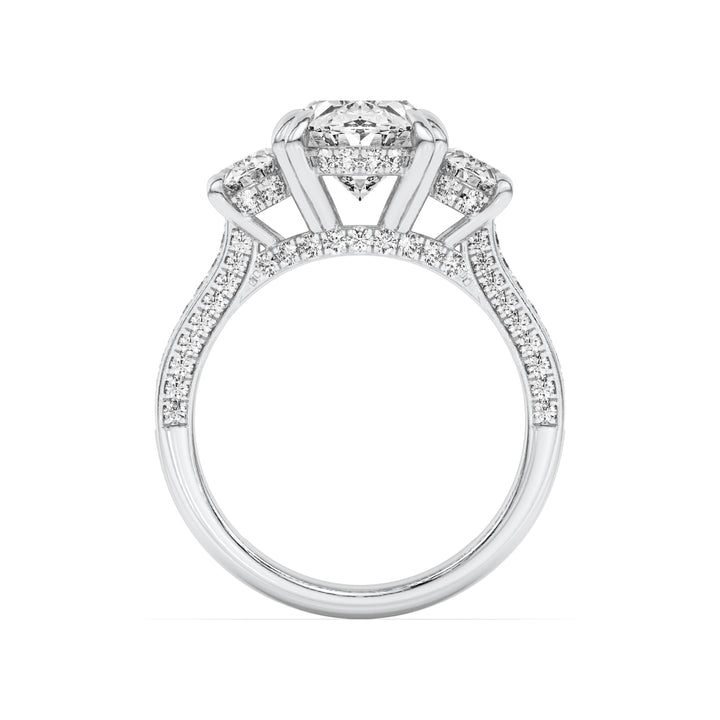 3Cttw Oval Shaped Lab Grown Diamond (F/VS) Three Stone Accented Engagement Ring in 14K Gold
