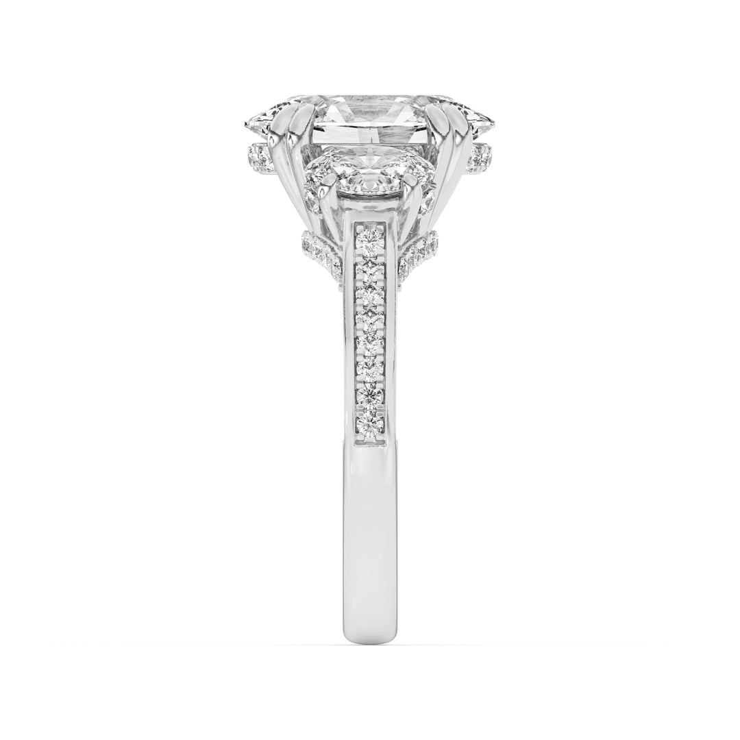 5Cttw Oval Shaped Lab Grown Diamond (F/VS) Three Stone Accented Engagement Ring in 14K Gold