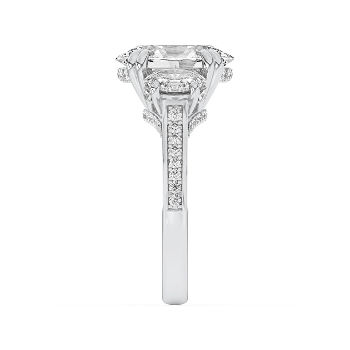 5Cttw Oval Shaped Lab Grown Diamond (F/VS) Three Stone Accented Engagement Ring in 14K Gold