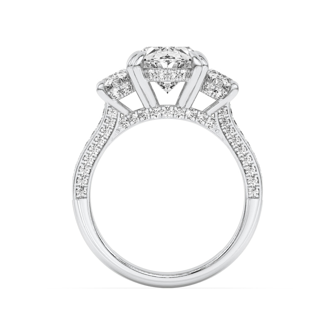 5Cttw Oval Shaped Lab Grown Diamond (G/VS) Three Stone Accented Engagement Ring in 14K Gold