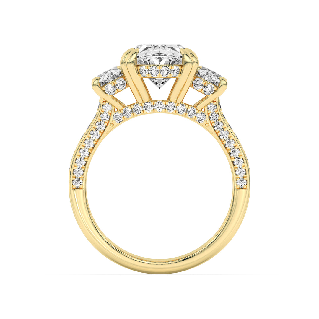 5Cttw Oval Shaped Lab Grown Diamond (G/VS) Three Stone Accented Engagement Ring in 14K Gold
