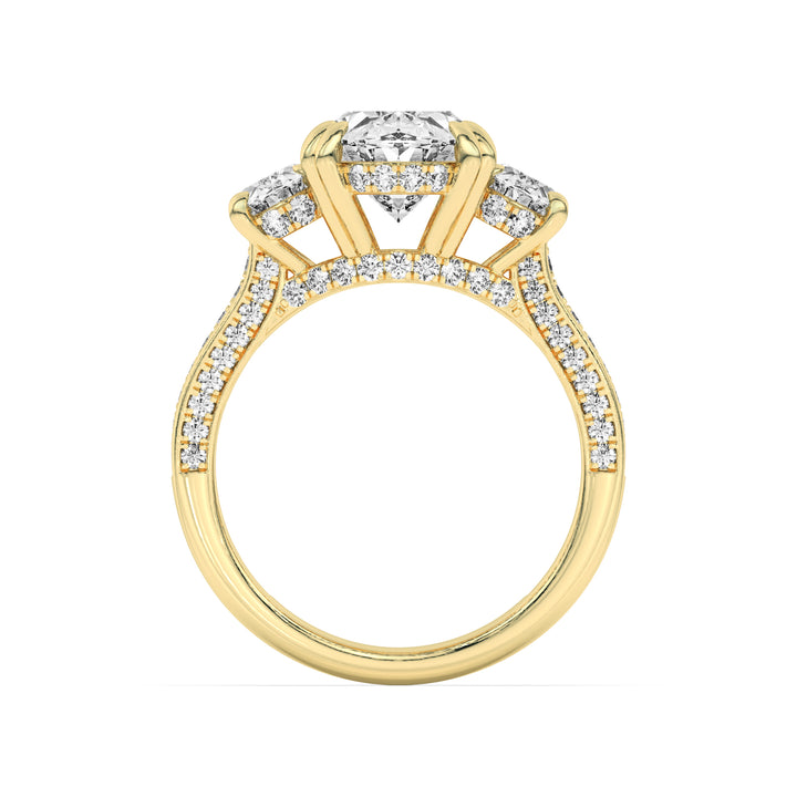 5Cttw Oval Shaped Lab Grown Diamond (G/VS) Three Stone Accented Engagement Ring in 14K Gold