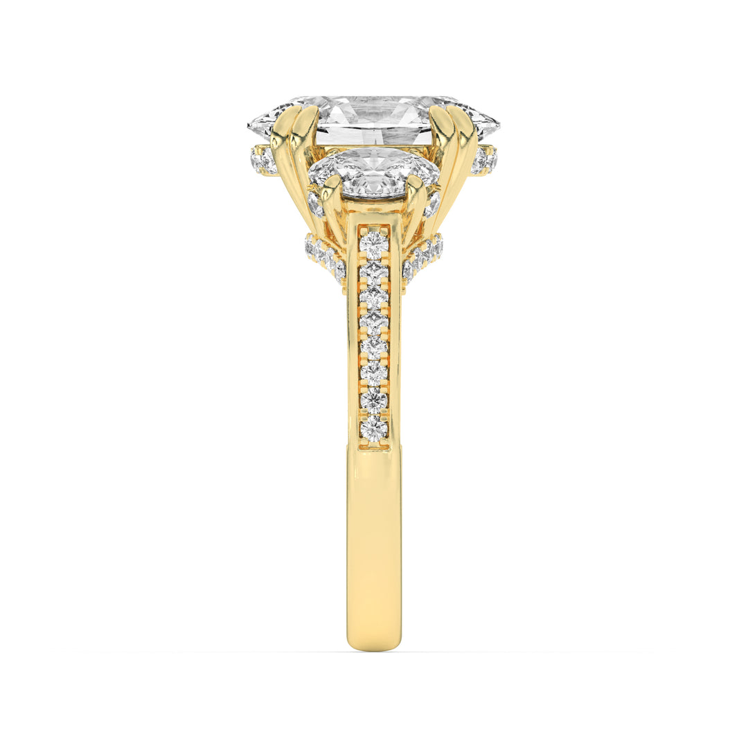 5Cttw Oval Shaped Lab Grown Diamond (G/VS) Three Stone Accented Engagement Ring in 14K Gold