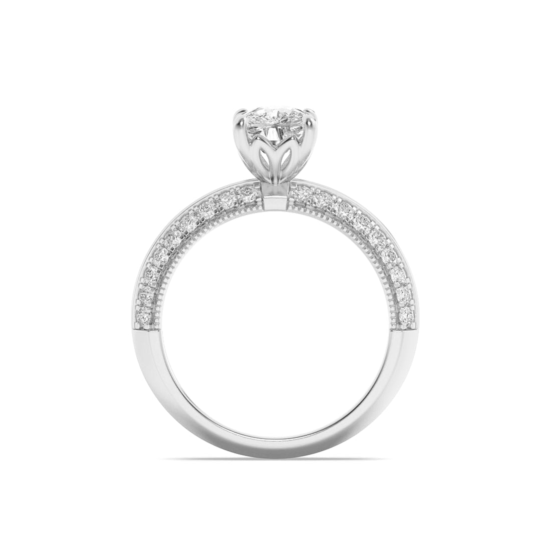 1.75CTW Elongated Cushion Shaped Lab Grown Diamond (F/VS) Three Row Micro Pave Engagement Ring in 14K Gold