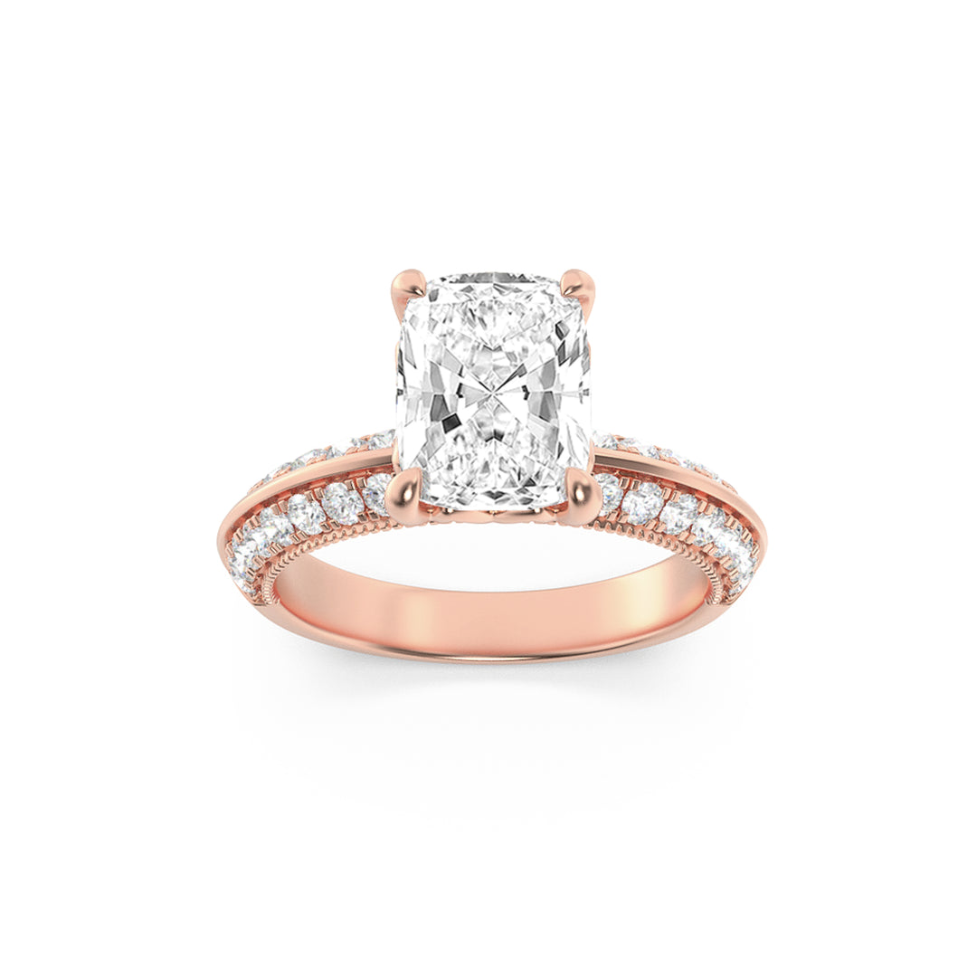 1.75CTW Elongated Cushion Shaped Lab Grown Diamond (F/VS) Three Row Micro Pave Engagement Ring in 14K Gold
