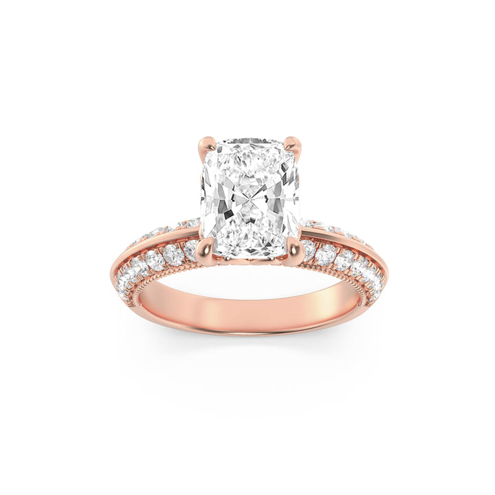 1.75CTW Elongated Cushion Shaped Lab Grown Diamond (F/VS) Three Row Micro Pave Engagement Ring in 14K Gold