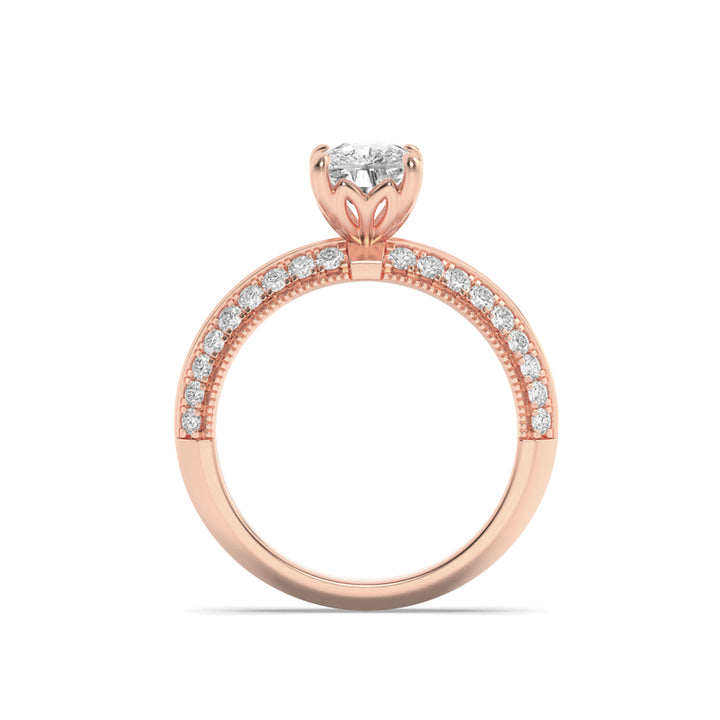 1.75CTW Elongated Cushion Shaped Lab Grown Diamond (F/VS) Three Row Micro Pave Engagement Ring in 14K Gold