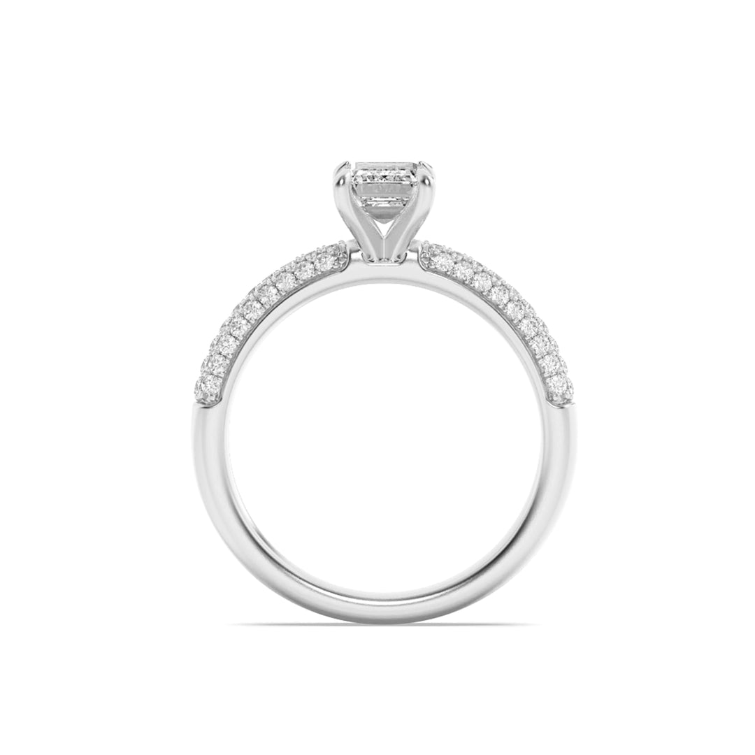 1.5CTW Emerald Shaped Lab Grown Diamond (G/VS) Three Row Micro Pave Engagement Ring in 14K Gold