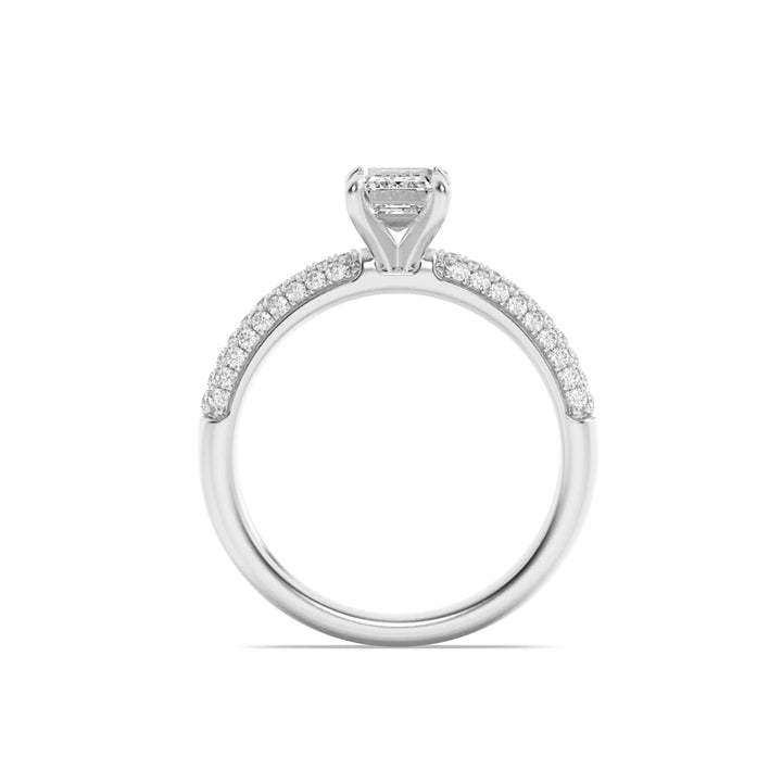 1.5CTW Emerald Shaped Lab Grown Diamond (G/VS) Three Row Micro Pave Engagement Ring in 14K Gold