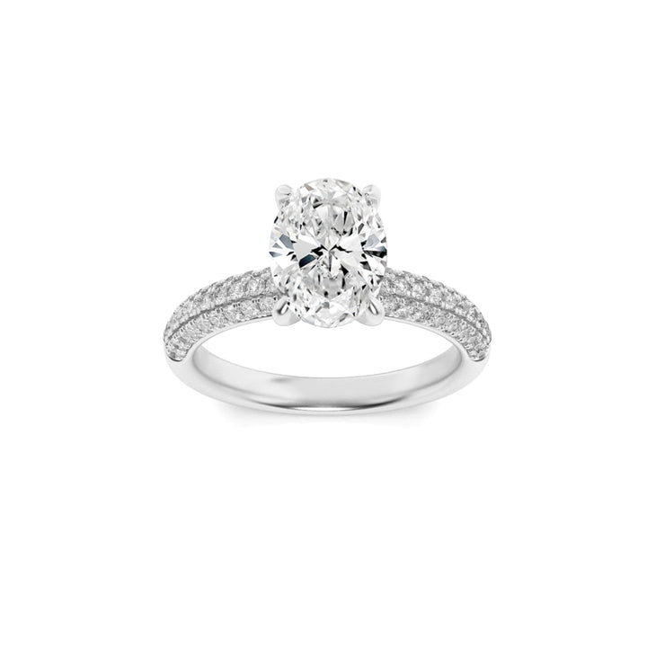 1.5CTW Oval Shaped Lab Grown Diamond (F/VS) Three Row Micro Pave Engagement Ring in 14K Gold
