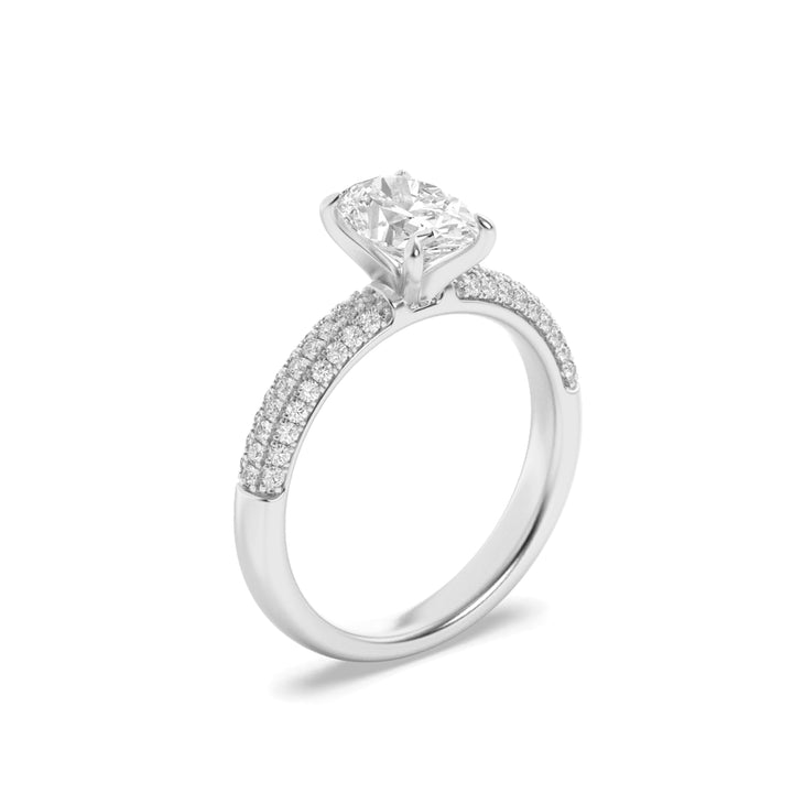 1.5CTW Oval Shaped Lab Grown Diamond (F/VS) Three Row Micro Pave Engagement Ring in 14K Gold