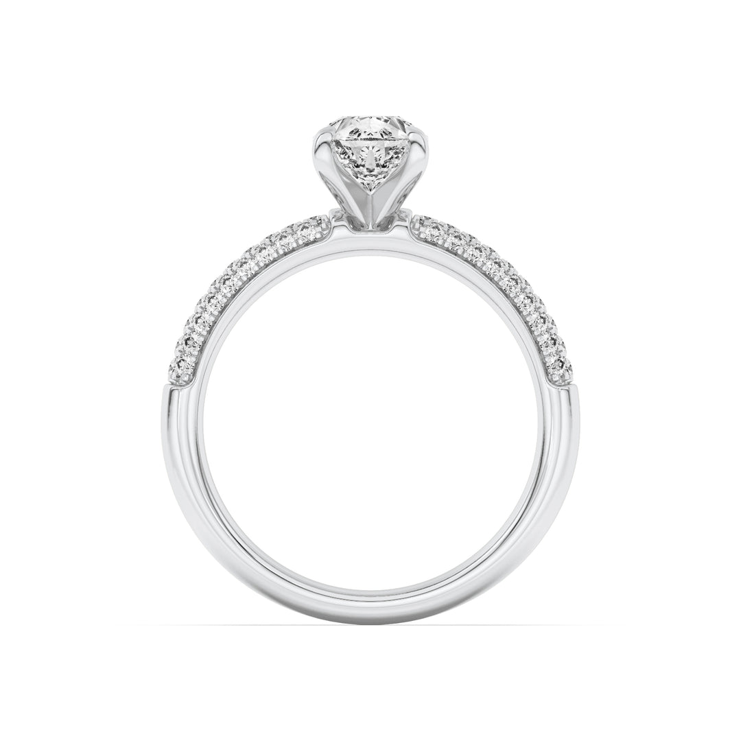 1.5Cttw Pear Shaped Lab Grown Diamond (F/VVS) Three Row Micro Pave Engagement Ring in 14K Gold