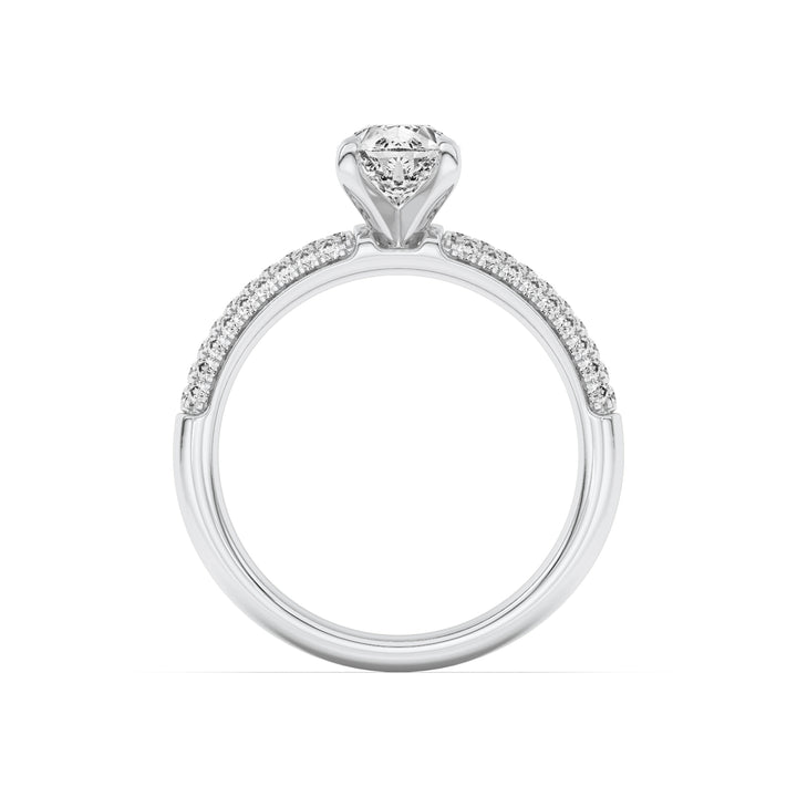 1.5Cttw Pear Shaped Lab Grown Diamond (F/VVS) Three Row Micro Pave Engagement Ring in 14K Gold