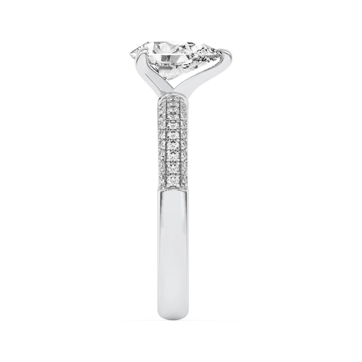 1.5Cttw Pear Shaped Lab Grown Diamond (F/VVS) Three Row Micro Pave Engagement Ring in 14K Gold