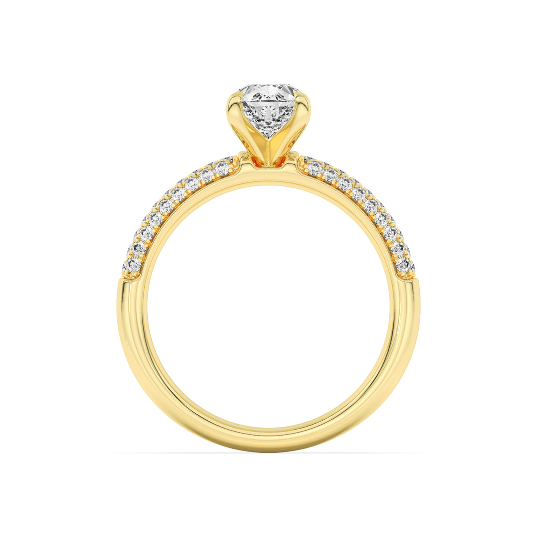 1.5CTW Pear Shaped Lab Grown Diamond (F/VS) Three Row Micro Pave Engagement Ring in 14K Gold