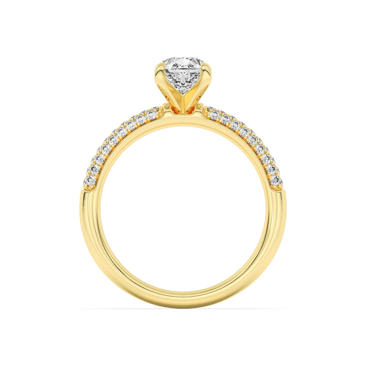 1.5CTW Pear Shaped Lab Grown Diamond (F/VS) Three Row Micro Pave Engagement Ring in 14K Gold