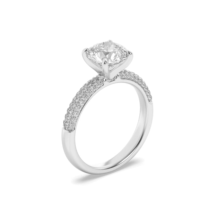 1.5CTW Round Shaped Lab Grown Diamond (G/VS) Three Row Micro Pave Engagement Ring in 14K Gold