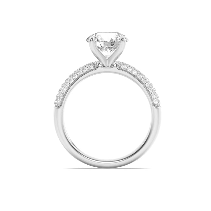 1.5CTW Round Shaped Lab Grown Diamond (G/VS) Three Row Micro Pave Engagement Ring in 14K Gold