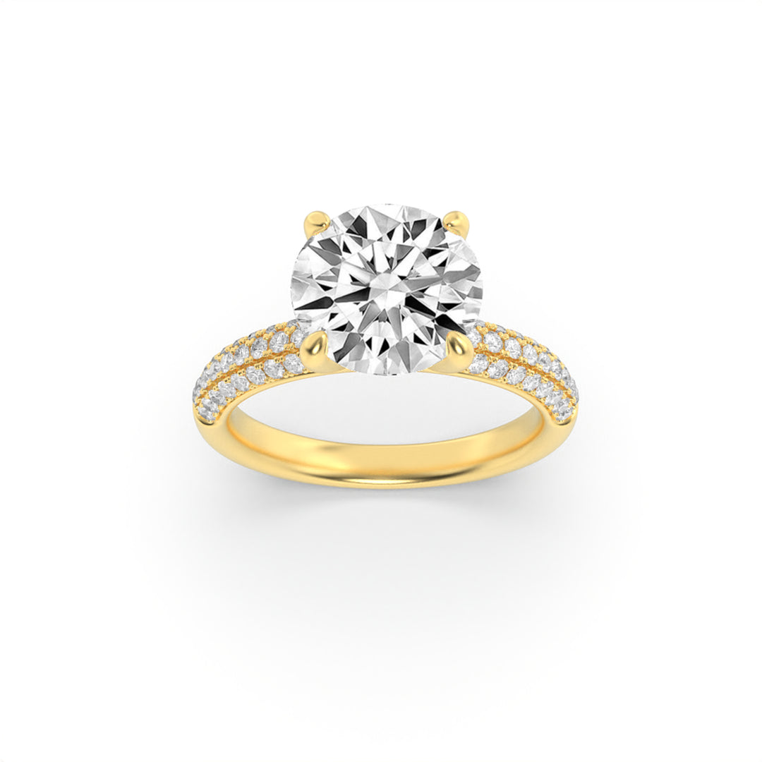 1.5CTW Round Shaped Lab Grown Diamond (F/VS) Three Row Micro Pave Engagement Ring in 14K Gold