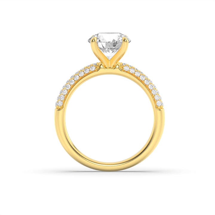 1.5CTW Round Shaped Lab Grown Diamond (F/VS) Three Row Micro Pave Engagement Ring in 14K Gold