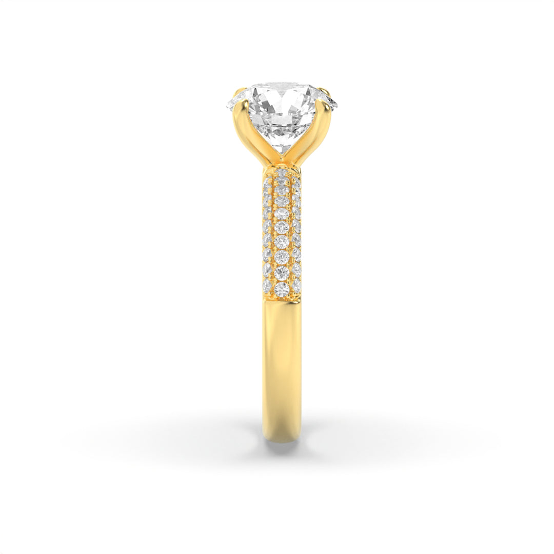 1.5CTW Round Shaped Lab Grown Diamond (F/VS) Three Row Micro Pave Engagement Ring in 14K Gold