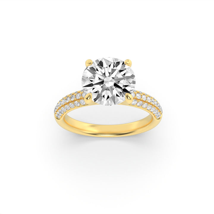 2.5Cttw Round Shaped Lab Grown Diamond (F/VS) Three Row Micro Pave Engagement Ring in 14K Gold