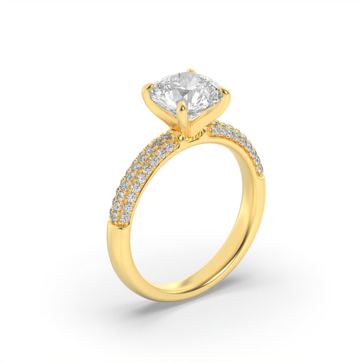2.5Cttw Round Shaped Lab Grown Diamond (F/VS) Three Row Micro Pave Engagement Ring in 14K Gold