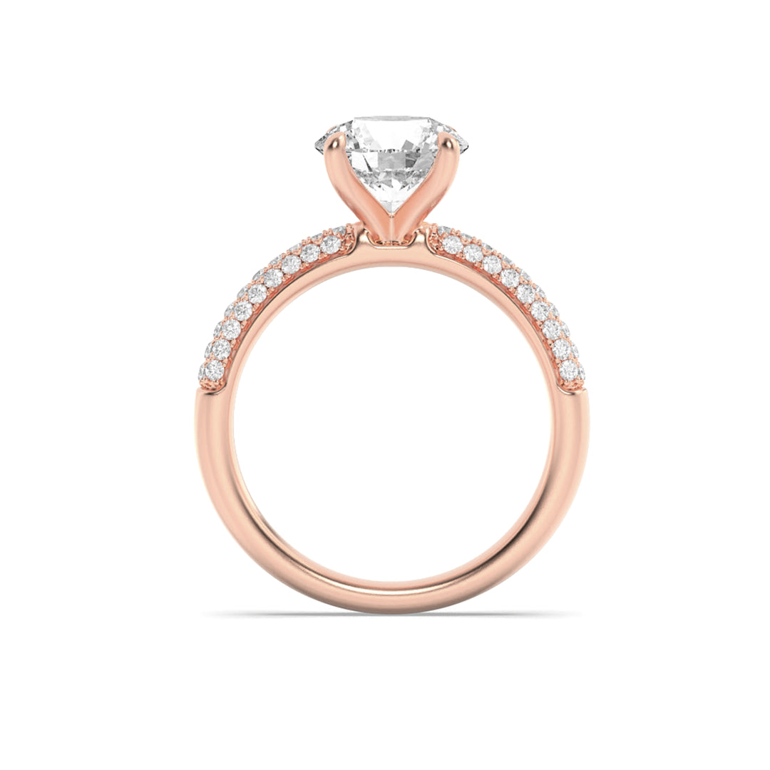 2.5Cttw Round Shaped Lab Grown Diamond (F/VS) Three Row Micro Pave Engagement Ring in 14K Gold
