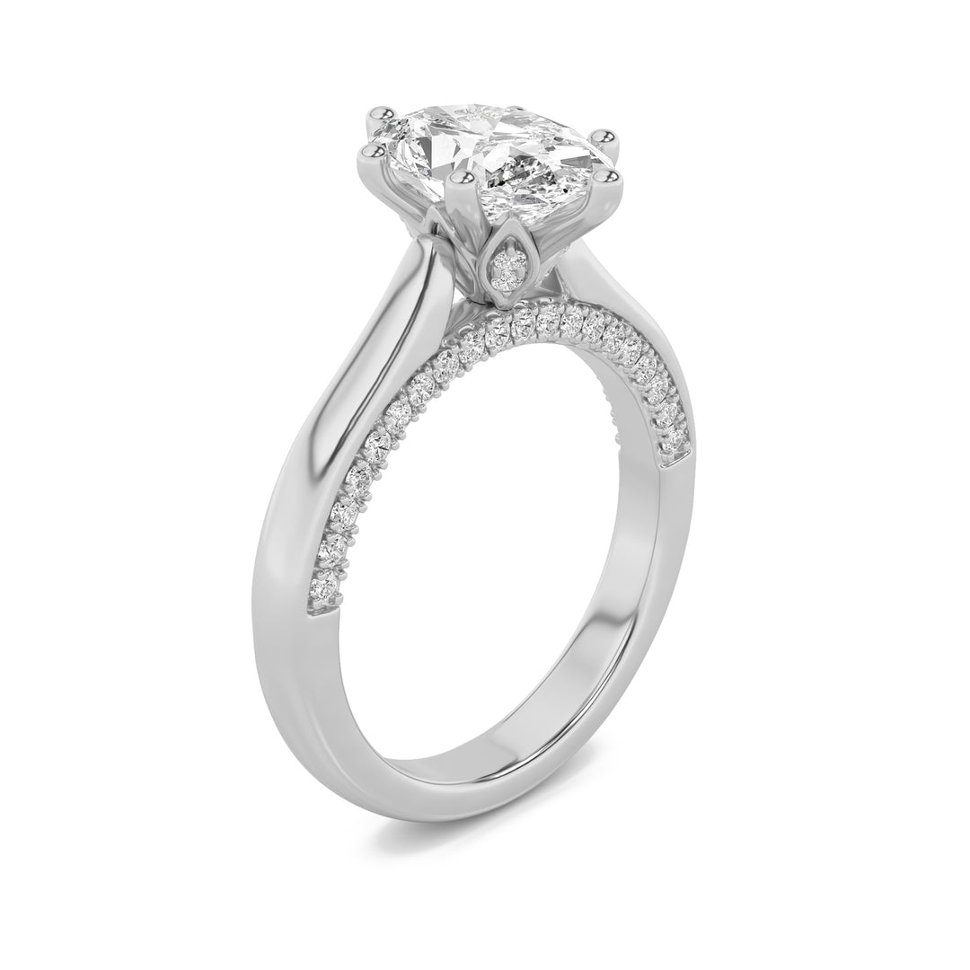 1.25Cttw Oval Shaped Lab Grown Diamond (F/VS) Tulip Motif Accented Engagement Ring in 14K Gold