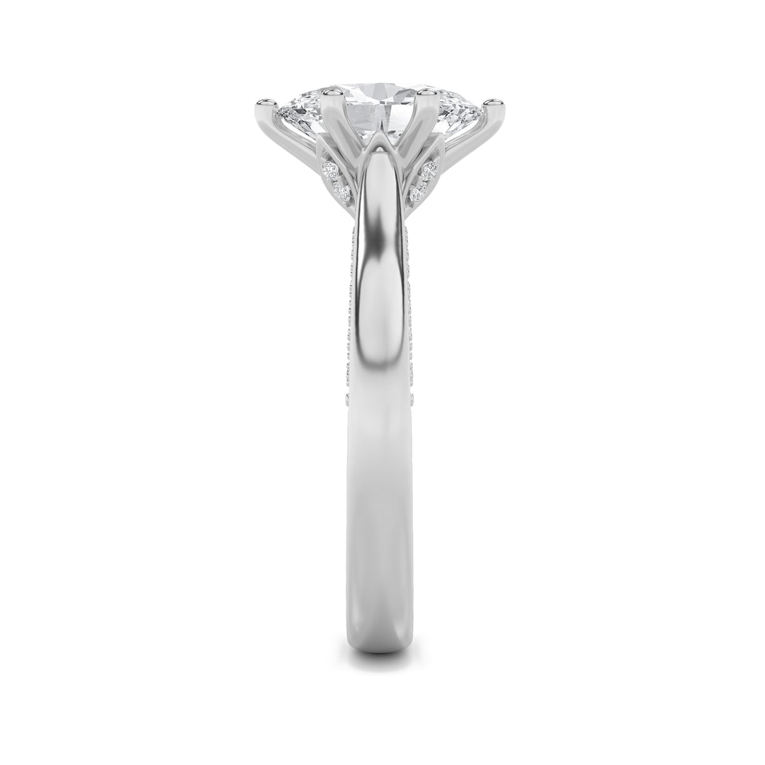 1.25Cttw Oval Shaped Lab Grown Diamond (F/VS) Tulip Motif Accented Engagement Ring in 14K Gold