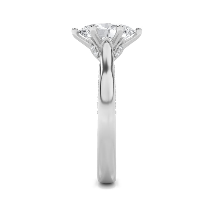 1.25Cttw Oval Shaped Lab Grown Diamond (F/VS) Tulip Motif Accented Engagement Ring in 14K Gold