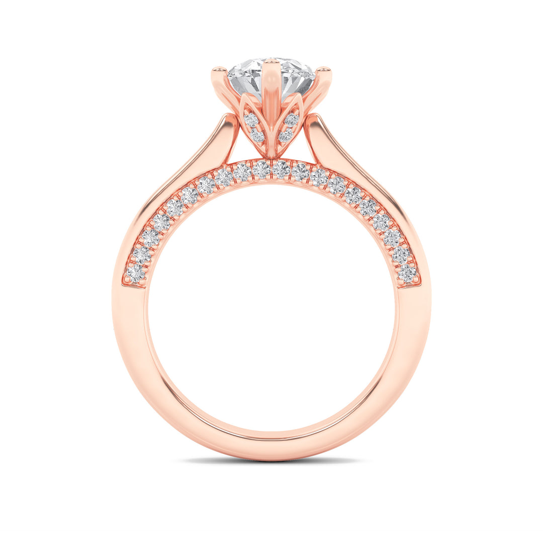 1.25Cttw Oval Shaped Lab Grown Diamond (F/VS) Tulip Motif Accented Engagement Ring in 14K Gold