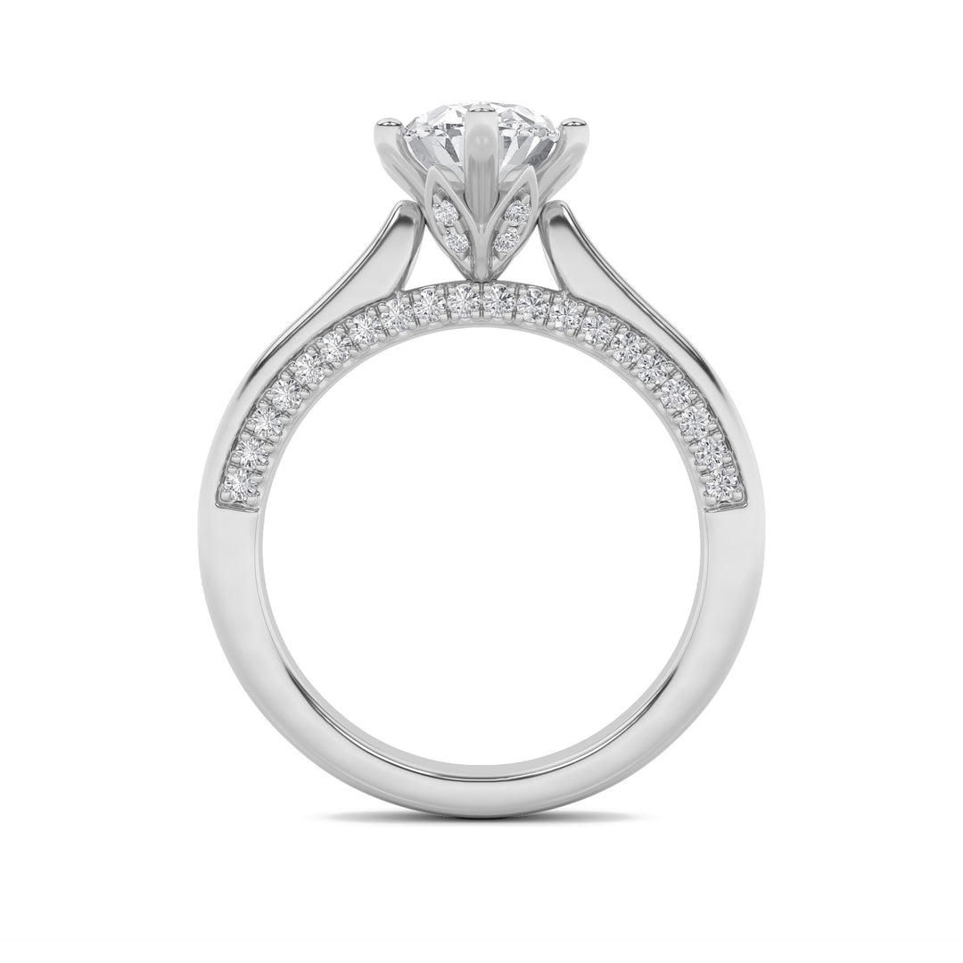 2Cttw Oval Shaped Lab Grown Diamond (F/VS) Tulip Motif Accented Engagement Ring in 14K Gold
