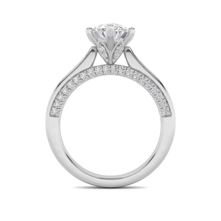 2Cttw Oval Shaped Lab Grown Diamond (F/VS) Tulip Motif Accented Engagement Ring in 14K Gold