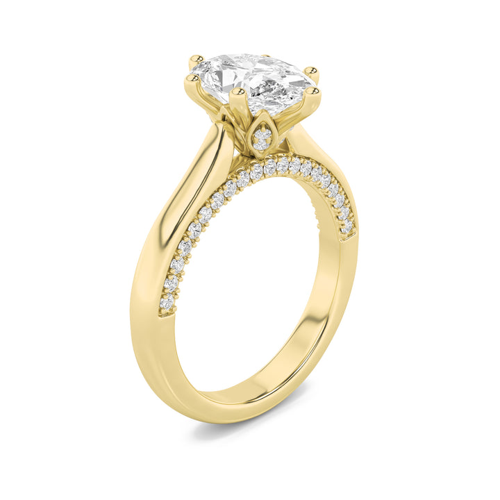 2Cttw Oval Shaped Lab Grown Diamond (F/VS) Tulip Motif Accented Engagement Ring in 14K Gold